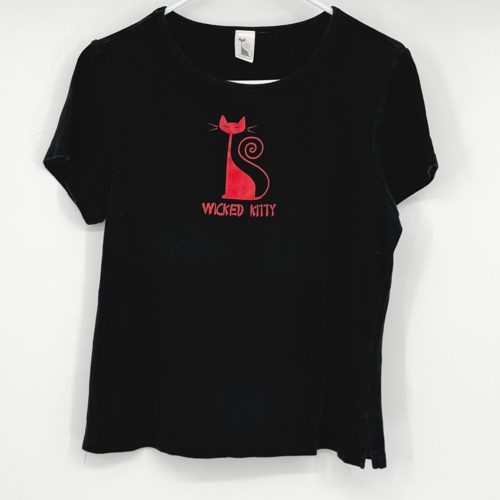 Red Tango Wicked Kitty Black Cat Graphic T Shirt Women's Plus 2 Y2K Goth